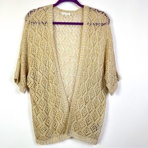 2/$30 Blu Pepper Tan Crochet-Like Shrug Sweater Jacket – Size M/L – GUC
